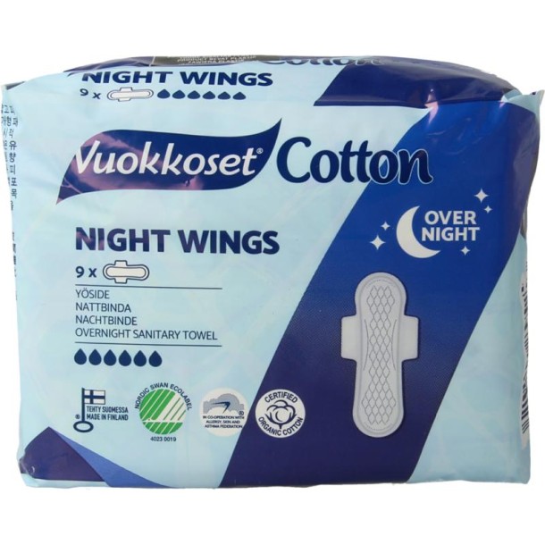 Vuokkoset Maandverband nacht wings organisch katoen (12 Stuks)