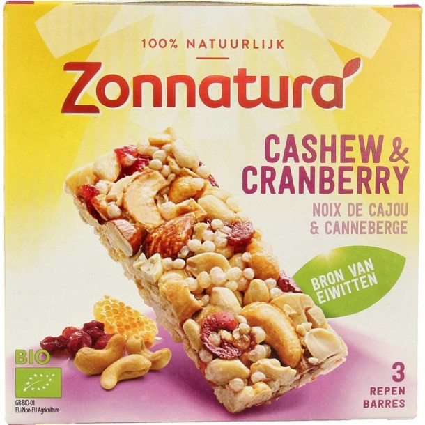 Zonnatura Notenreep cashew cranberry bio (75 Gram)