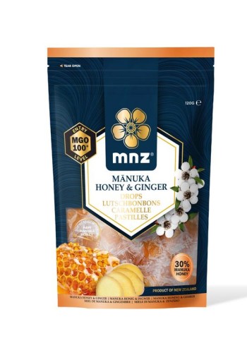 Manuka New Zealand Manuka Honing MGO 100+ pastilles gember (120 Gram)