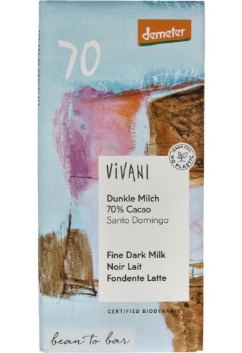 Vivani Chocolade Demeter melk donker 70% Santo Domingo (90 Gram)