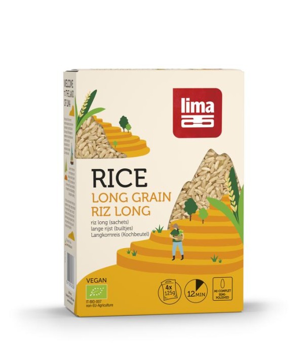 Lima Rijst lang kookbuiltjes 4 x 125 gram bio (500 Gram)