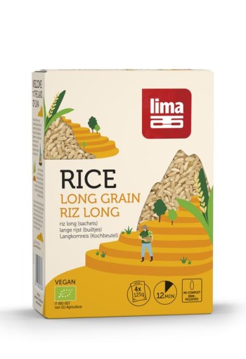 Lima Rijst lang kookbuiltjes 4 x 125 gram bio (500 Gram)