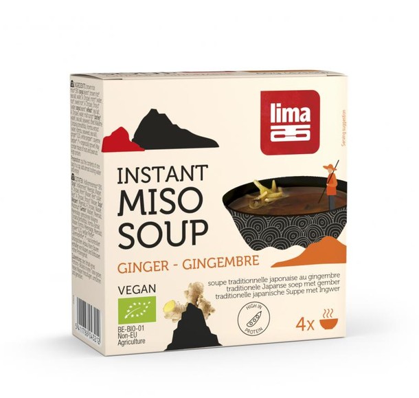 Lima Instant miso soep gember 4 x 15 gram bio (60 Gram)