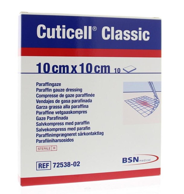 Cuticell Classic paraffine vetgaaskompres 10cm x 10cm (10 Stuks)