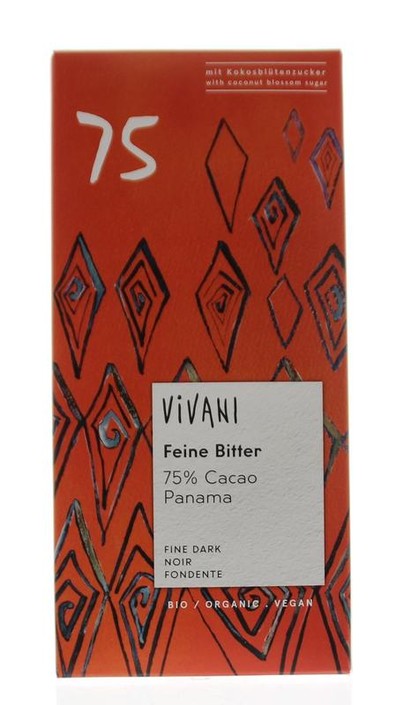 Vivani Chocolade puur delicaat 75% Panama bio (80 Gram)